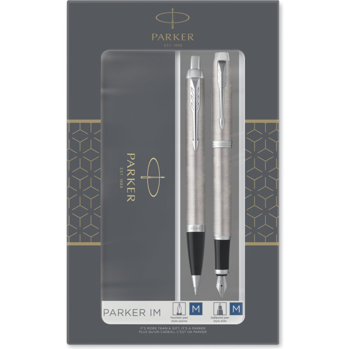 Набор из 2х ручек в подарочной коробке PARKER IM DUO STAINLESS STEEL CT;. Шариковая и перьевая ручка. 2183058